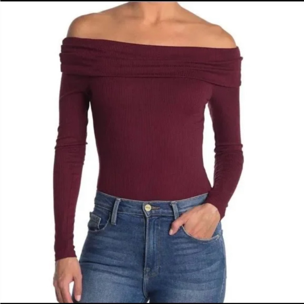 AFRM Maroon Off Shoulder Bodysuit